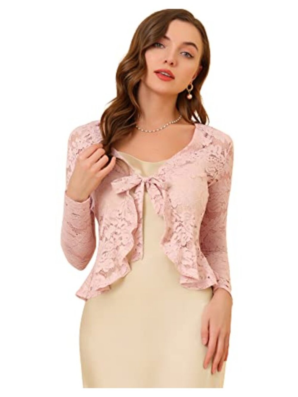 Lace Shrug Crop Top Tie Front Ruffle Formal Evening Bolero
